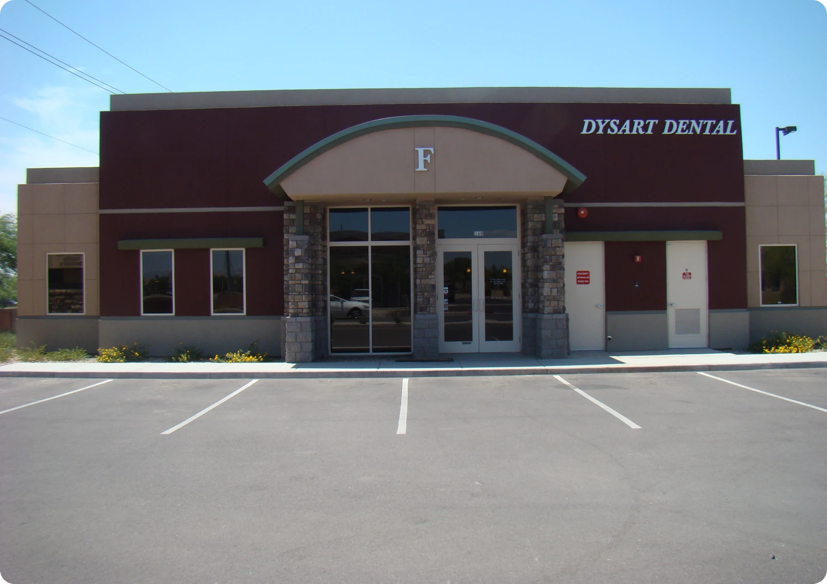 Front view of dental practice entrance