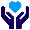 Supportive hands with heart icon