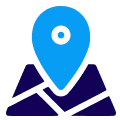 Blue location marker on map graphic