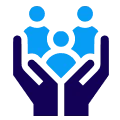 Blue figures in cupped hands illustration