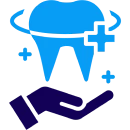Dental care icon with tooth and hand